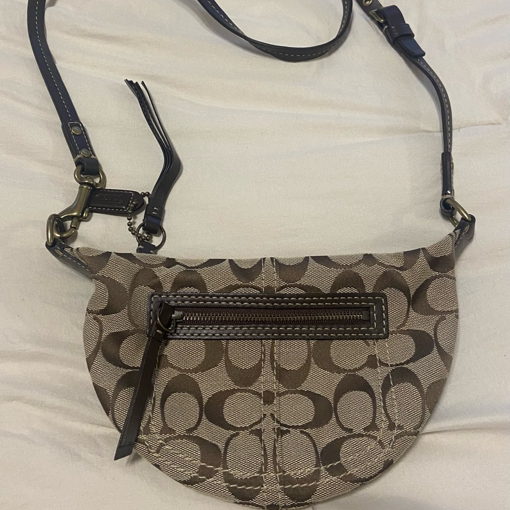 Mini Coach Brown Shoulder Bag with Gold and Leather Trim